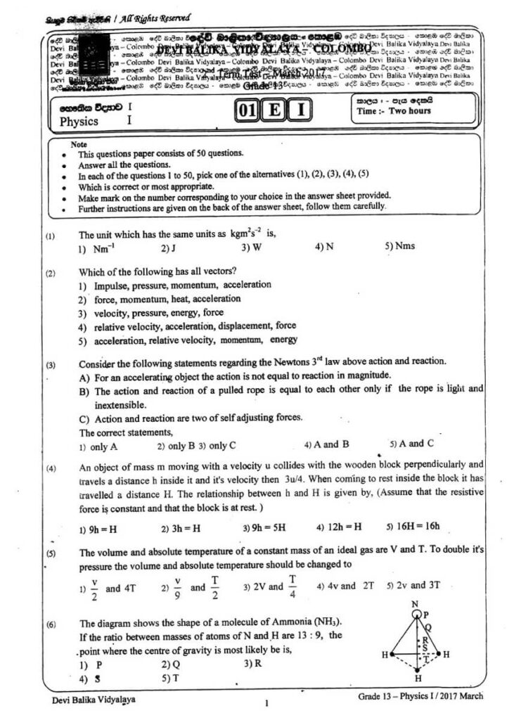 Physics Grade 13 Term Test Papers (English Medium) | School Paper Bank