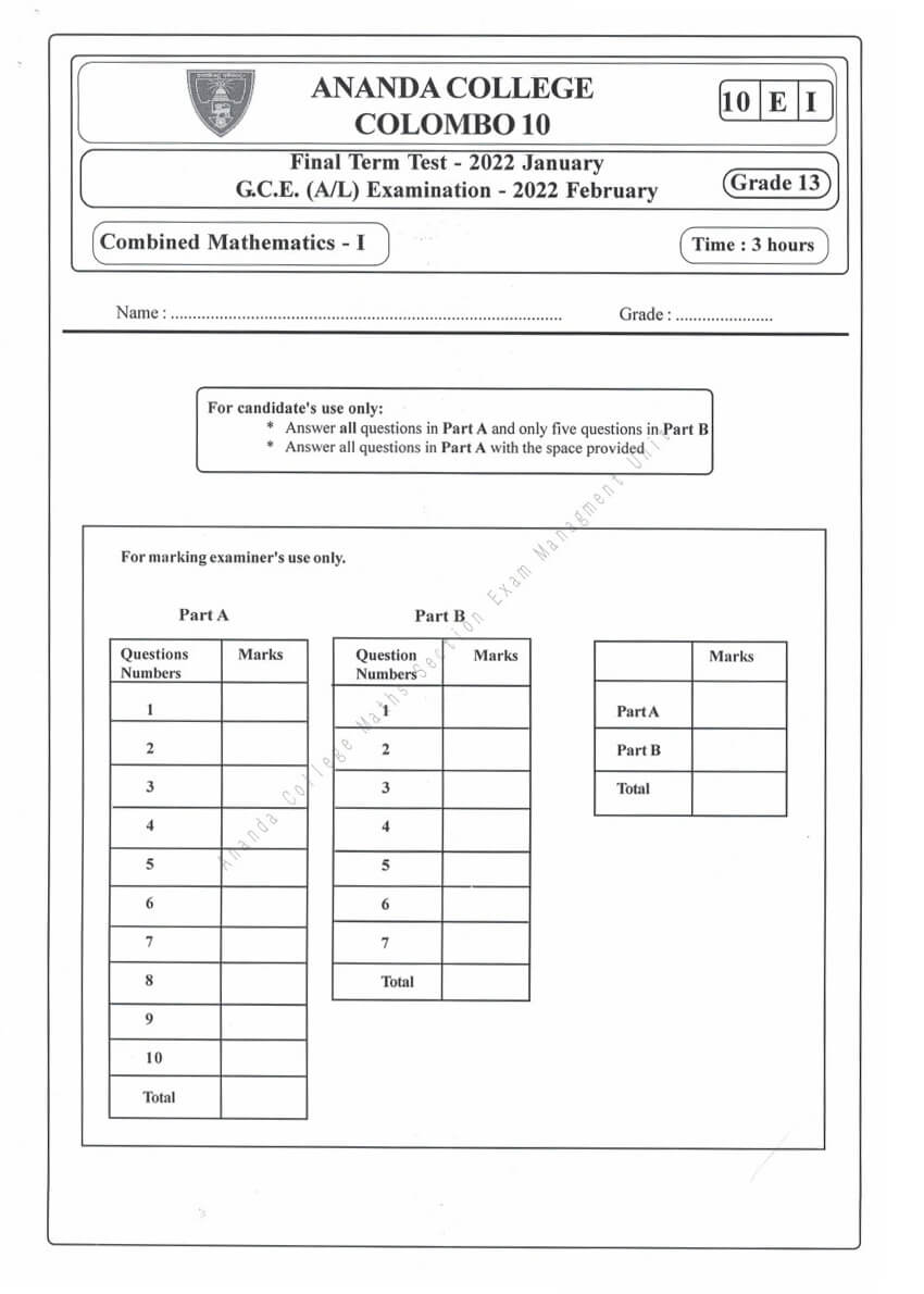 Combined Mathematics Grade 13 Term Test Papers (English Medium ...